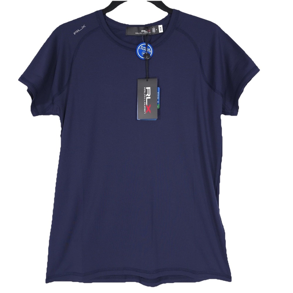 NWT RALPH LAUREN RLX Women's Golf T-Shirt MEDIUM Wicking Navy Stretch Performanc